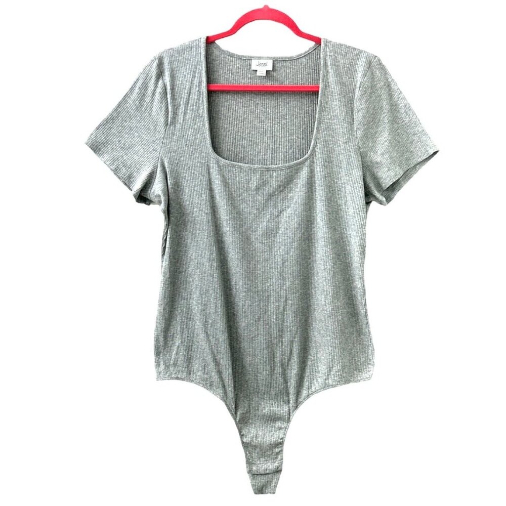 Jenni Intimates Classics Women's Square Neck Ribbed Gray Bodysuit - Picture 2 of 6